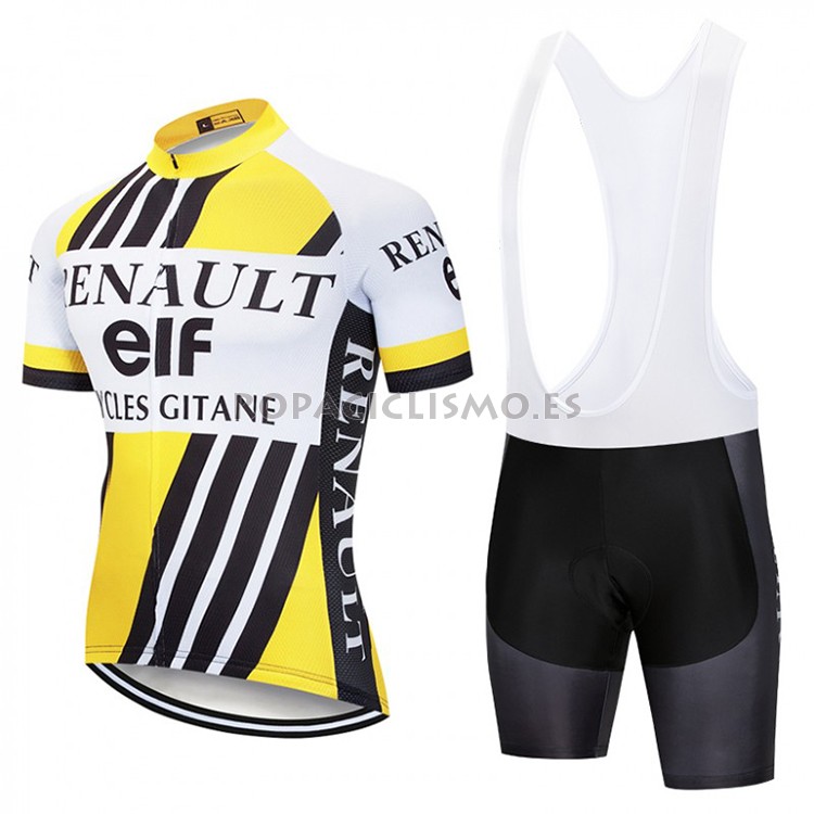 2018 Maillot Renault Tirantes Mangas Cortas Amarillo y Blanco